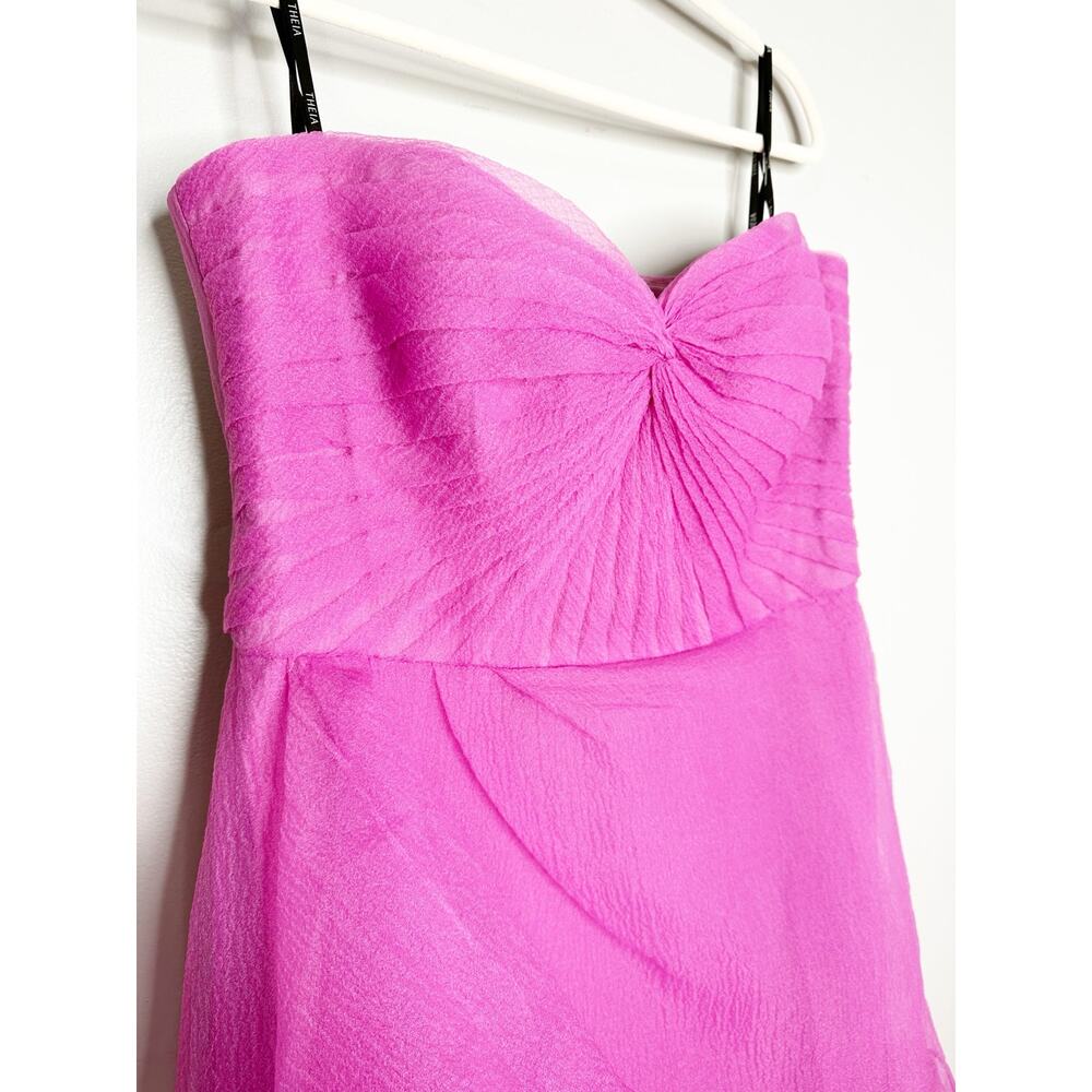 Theia Nicki Organza Strapless A Line Ruffle Gown Sweetheart Pink 14 NEW $745 - Picture 6 of 14